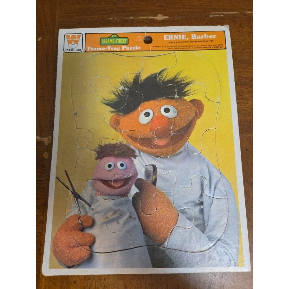 Sesame Street Ernie, Barber Frame-Tray Puzzle 1979 Whitman Jim Henson Puppet